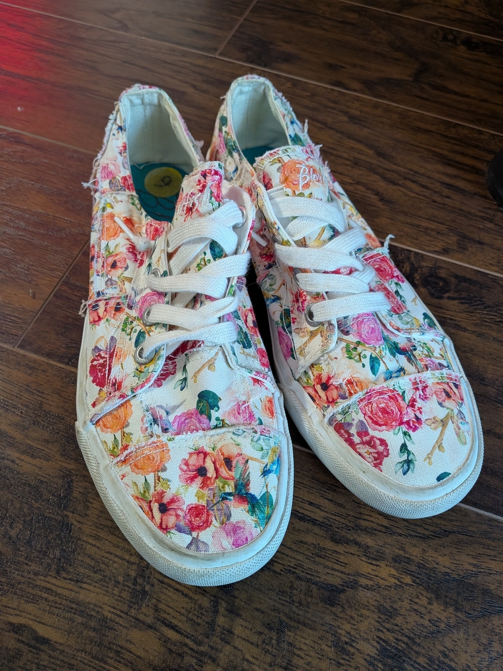 Blow Fish Floral Canvas Lace-Up Sneakers - Pink & Green Roses